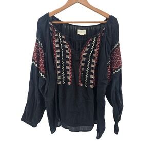 Denim & Supply Ralph Lauren XL Black Embroidered Peasant Boho Festival Tassel